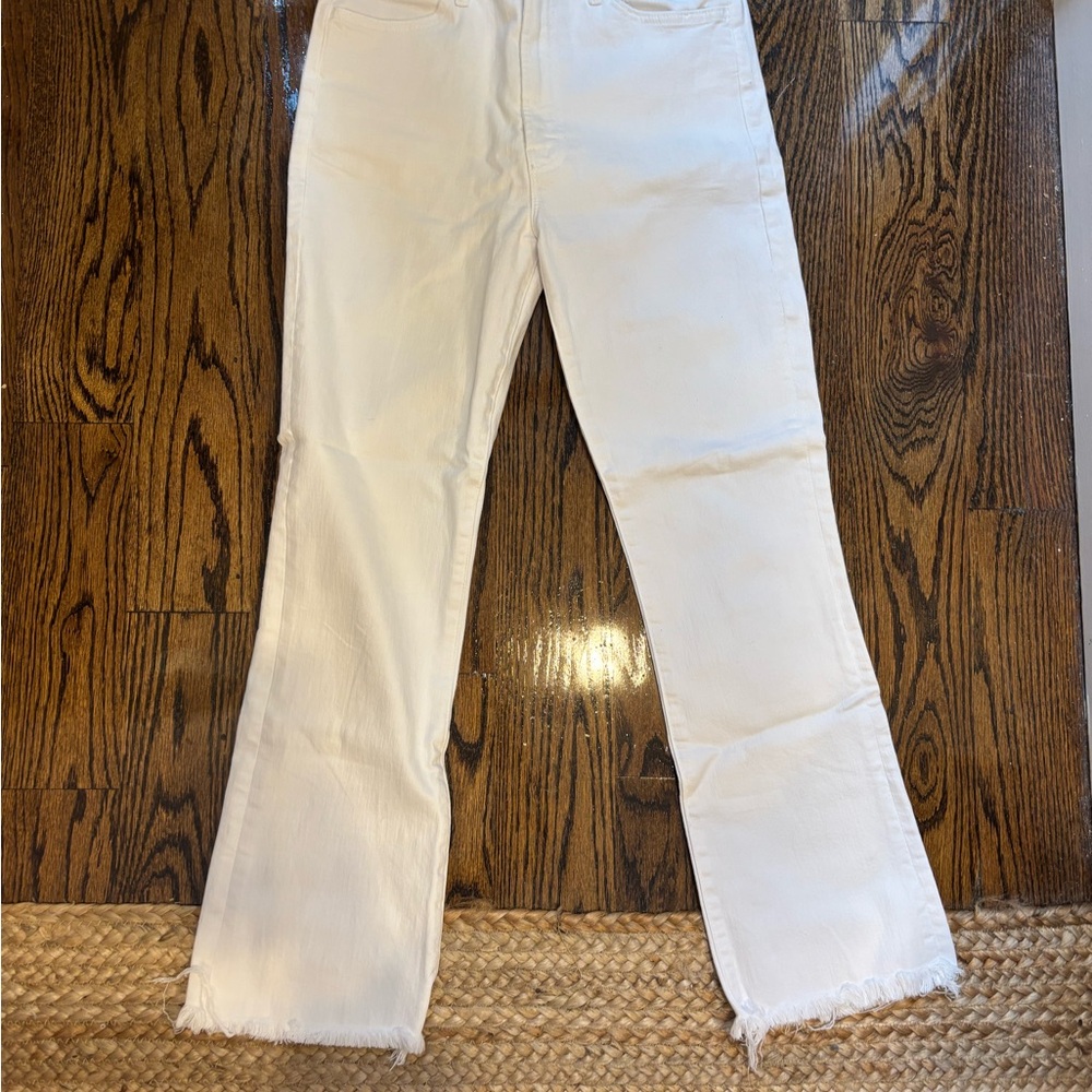MOTHER White Flare Jeans with Frayed Hem